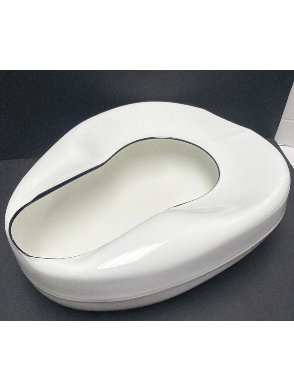 Vintage Relax Jones No 5 White Porcelain Enamel Bed Pan Black Trim Medical Decor